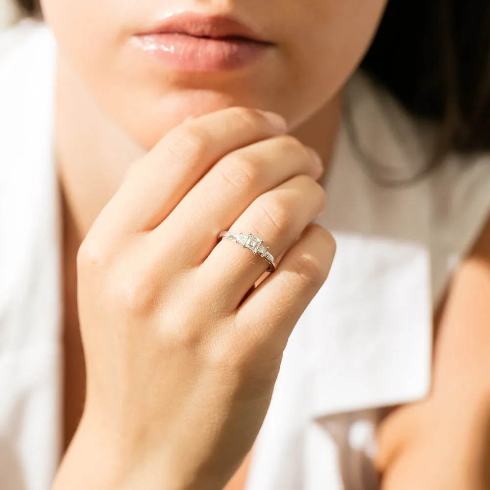 18ct White Gold .46ct Emerald Cut Diamond Olympus Ring