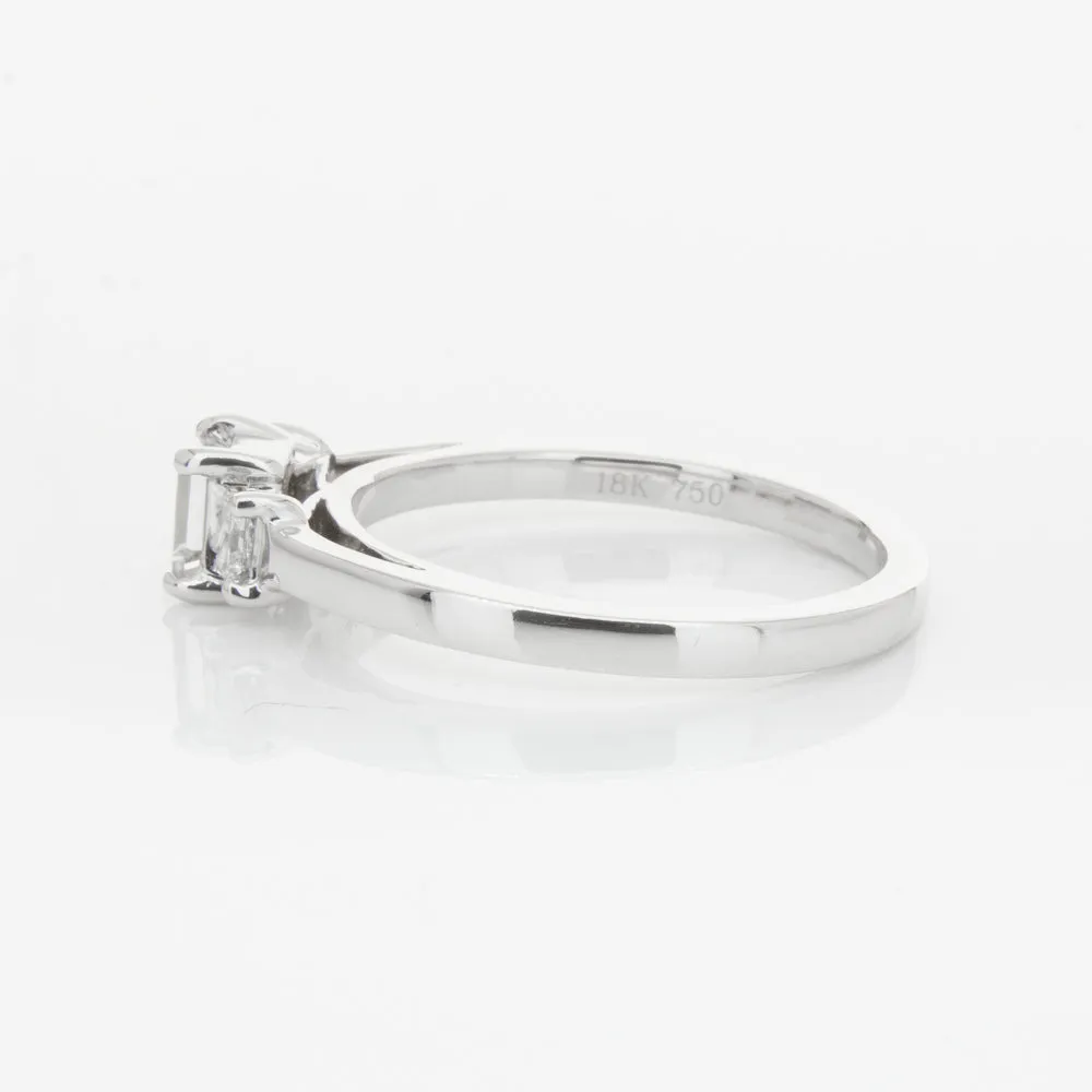 18ct White Gold .46ct Emerald Cut Diamond Olympus Ring