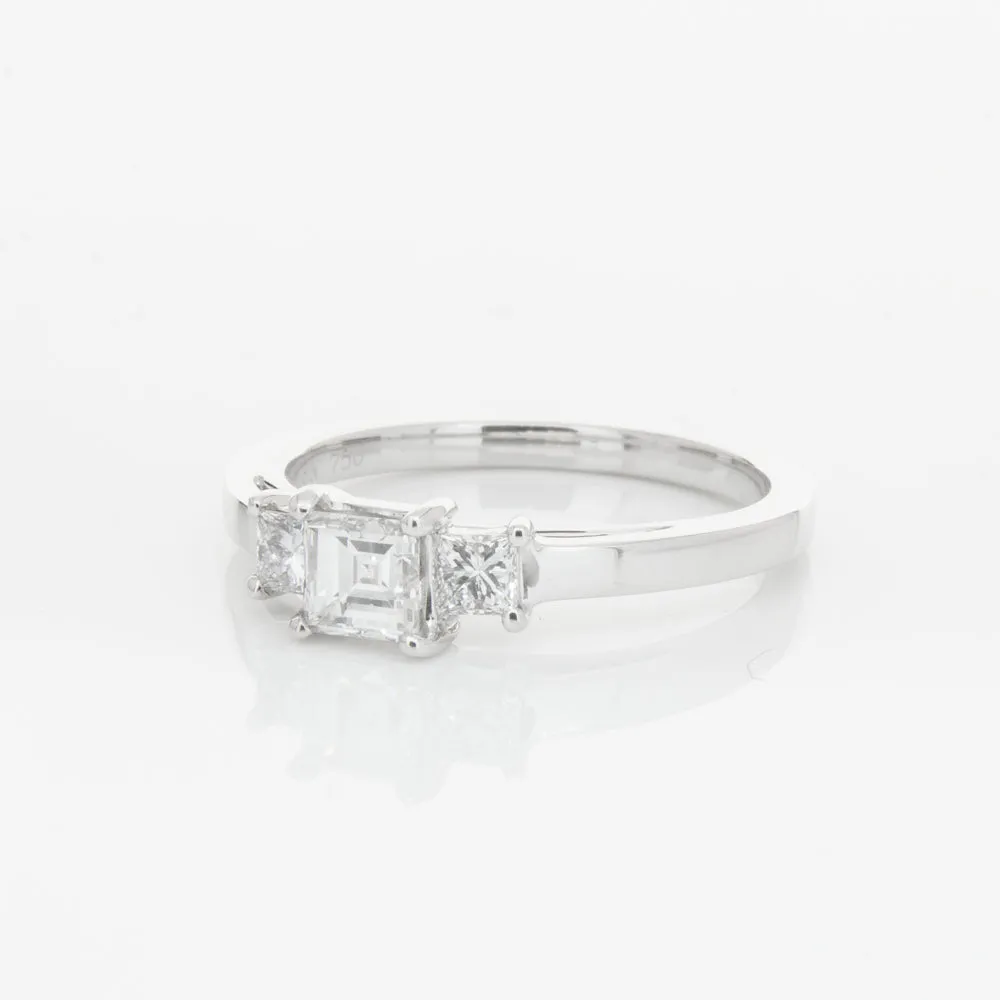 18ct White Gold .46ct Emerald Cut Diamond Olympus Ring