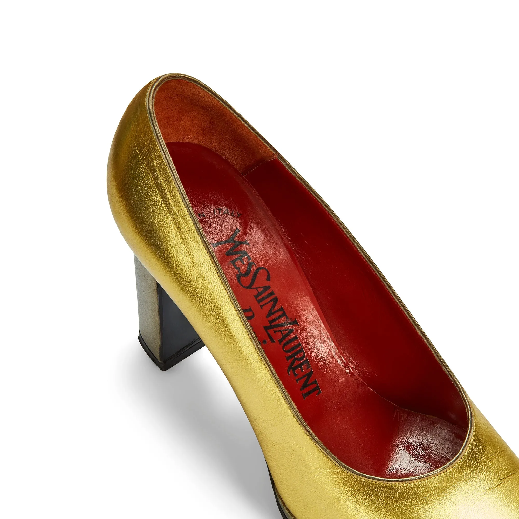 1970s Yves Saint Laurent Gold Block Heel