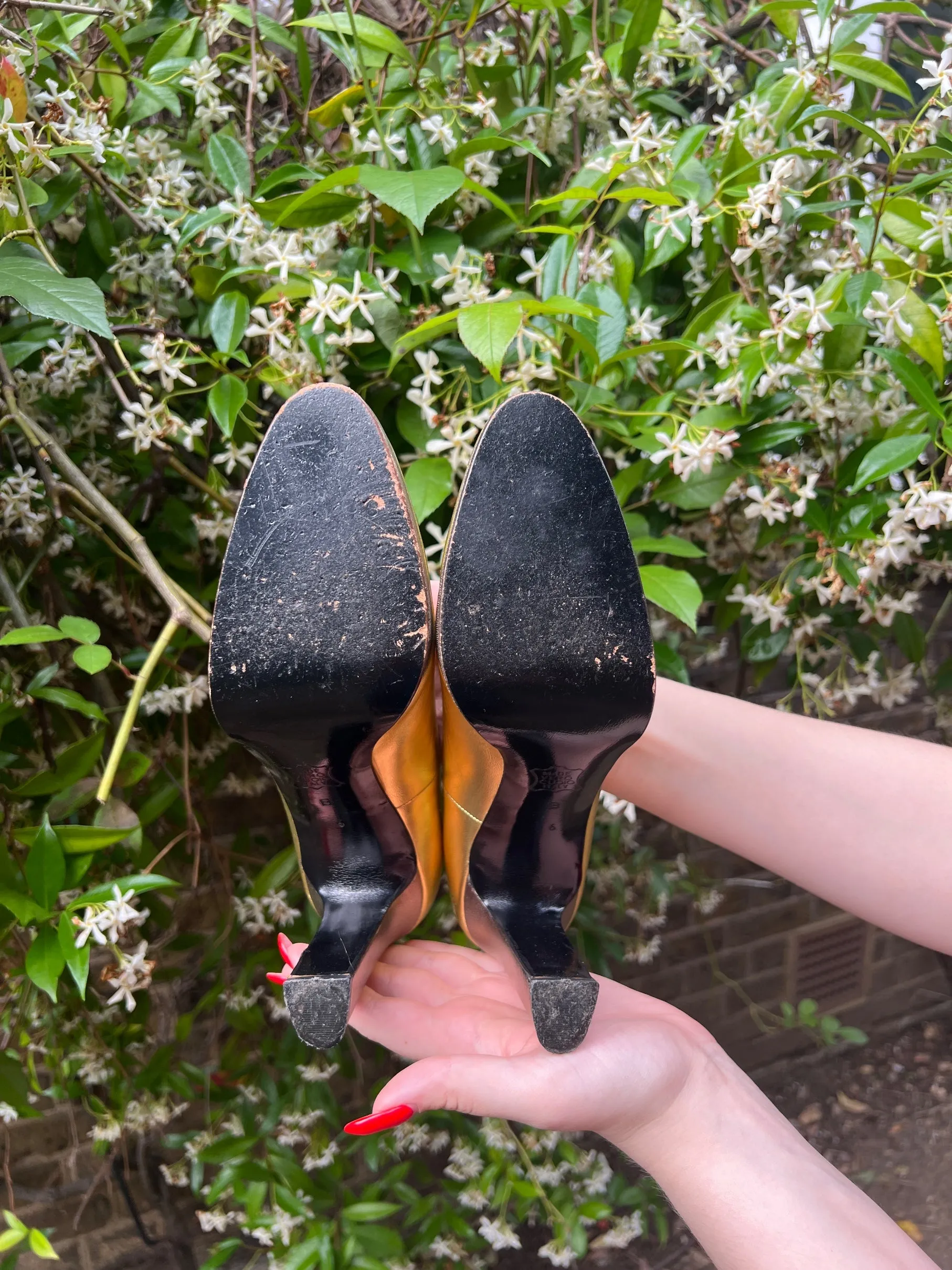 1970s Yves Saint Laurent Gold Block Heel