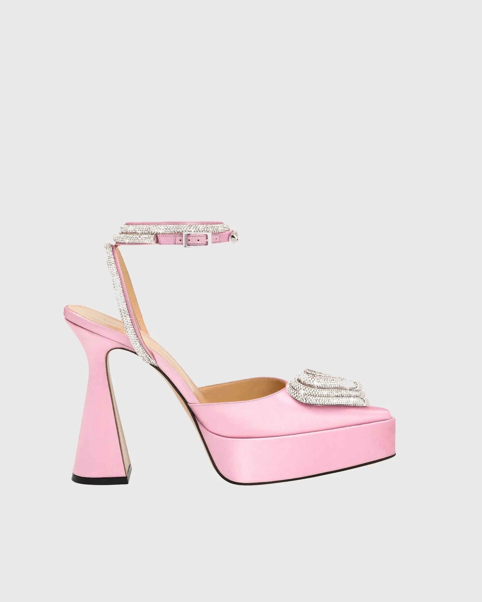 Ambra Crystal Heart Strap Platform Flared Heels