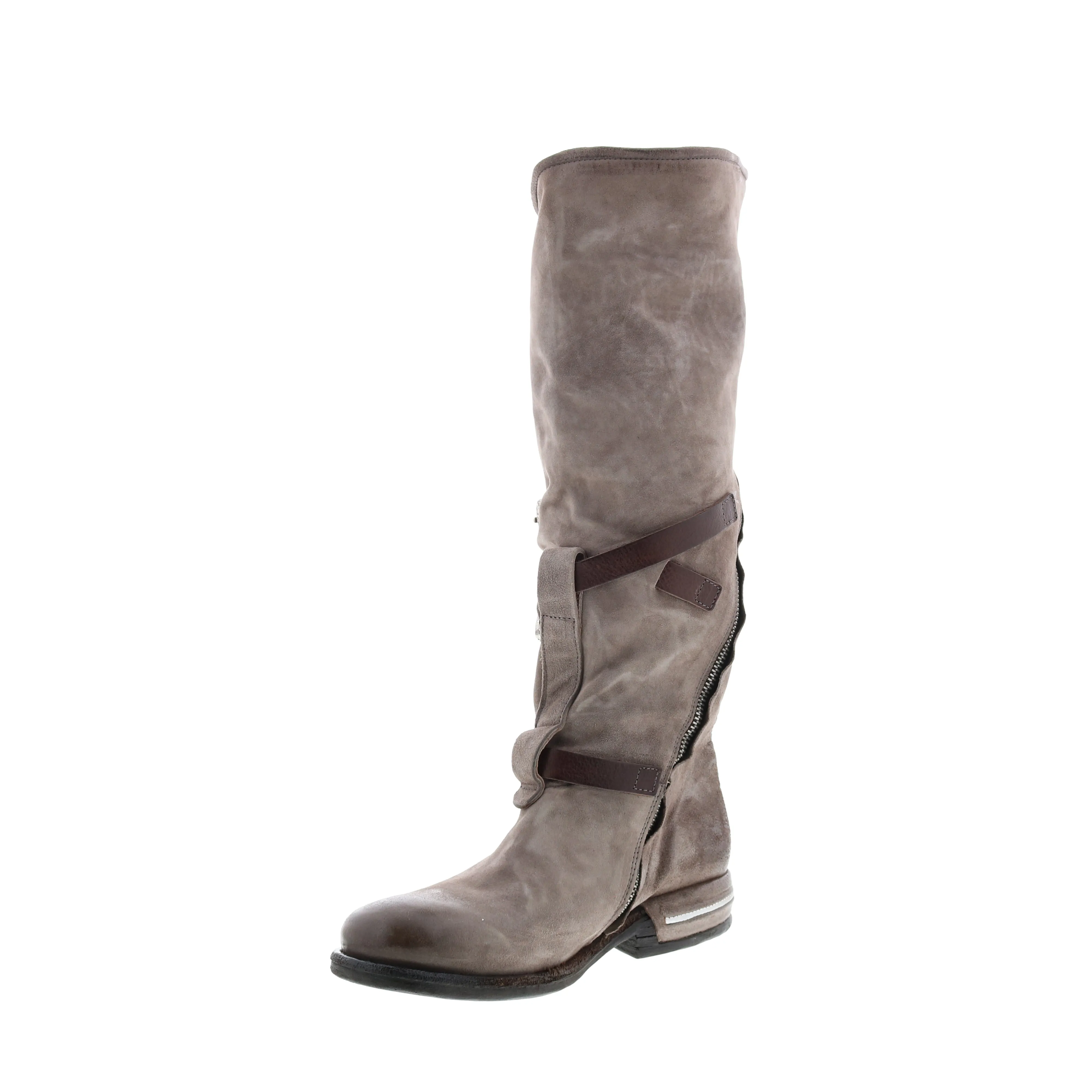 A.S. 98 Trigg 516323-203 Womens Gray Leather Hook & Loop Knee High Boots