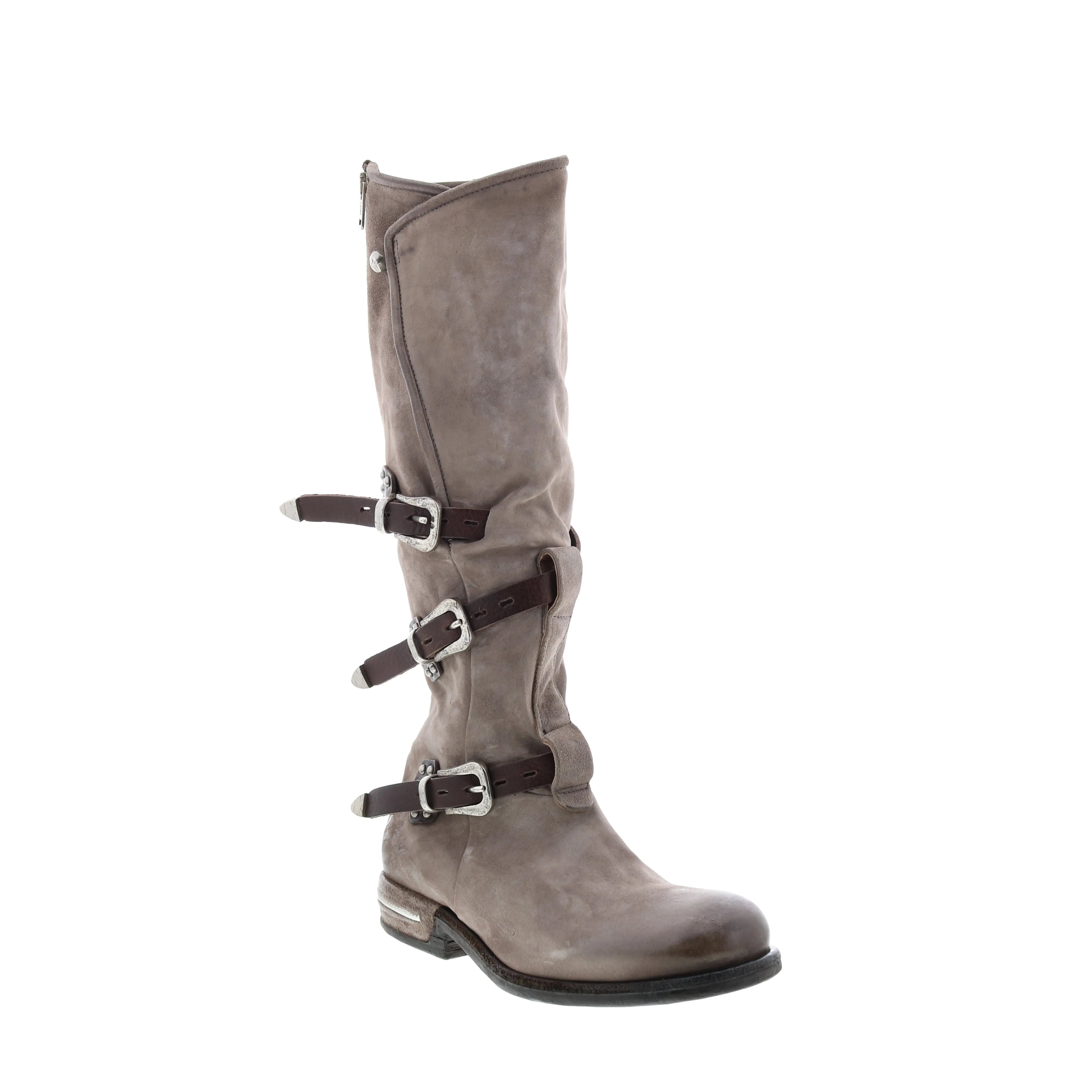 A.S. 98 Trigg 516323-203 Womens Gray Leather Hook & Loop Knee High Boots