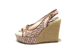 Authentic Louis Vuitton Red Mini Lin Croisette Anemone Wedges Sandals Size 36