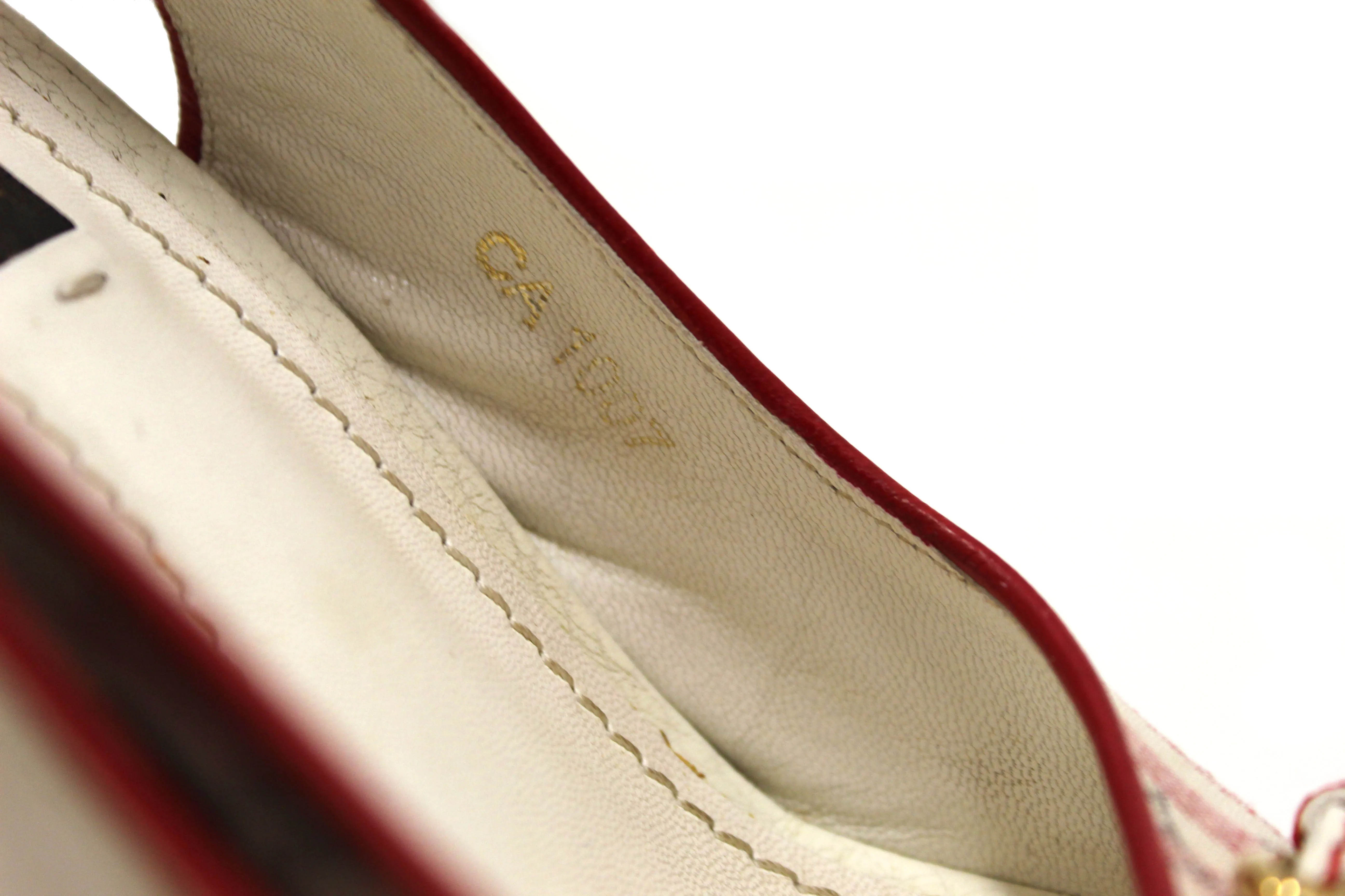 Authentic Louis Vuitton Red Mini Lin Croisette Anemone Wedges Sandals Size 36