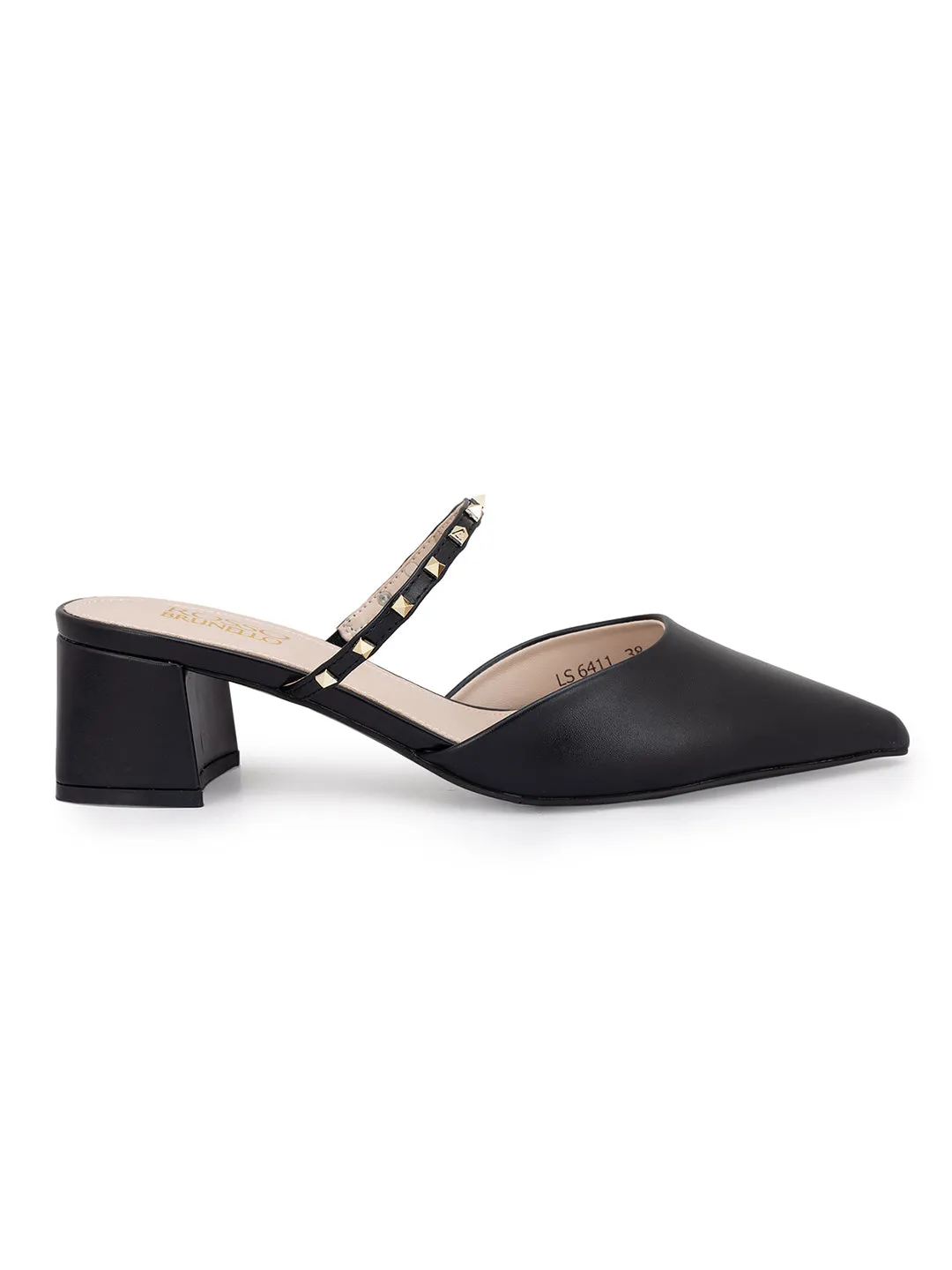 Black Pointed Toe Block Heels