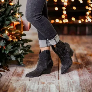 Black Rhinestone Ankle Cowboy Boots