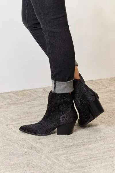 Black Rhinestone Ankle Cowboy Boots