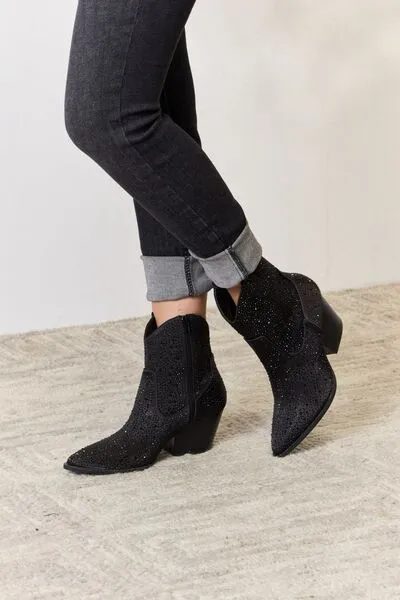 Black Rhinestone Ankle Cowboy Boots