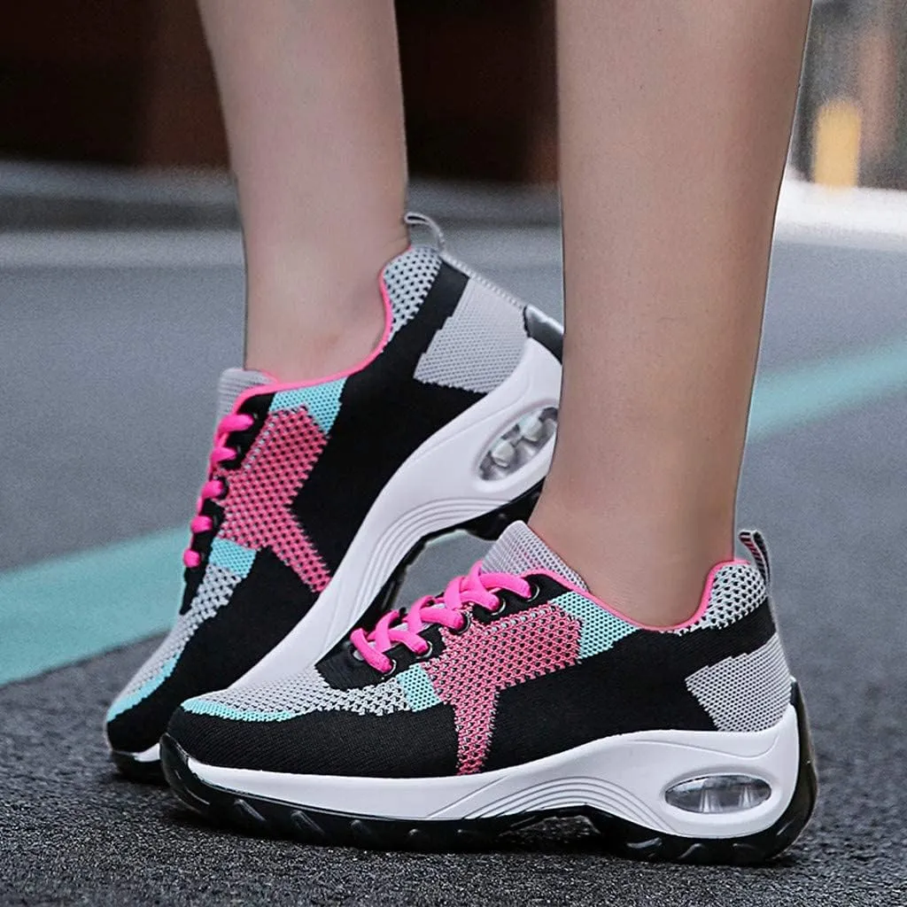 BORAMAX Running Shoes Women Tennis Shoes Lace Up Sneakers Shoes Breathable On Solid Slip Casual Womens Fashion Lightweight