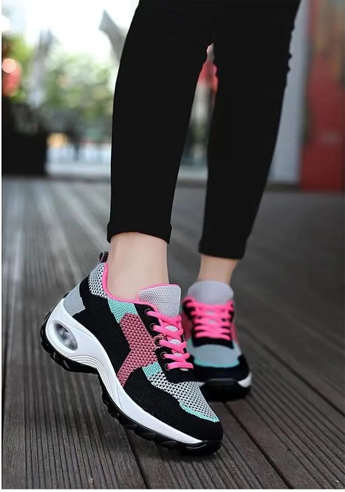 BORAMAX Running Shoes Women Tennis Shoes Lace Up Sneakers Shoes Breathable On Solid Slip Casual Womens Fashion Lightweight