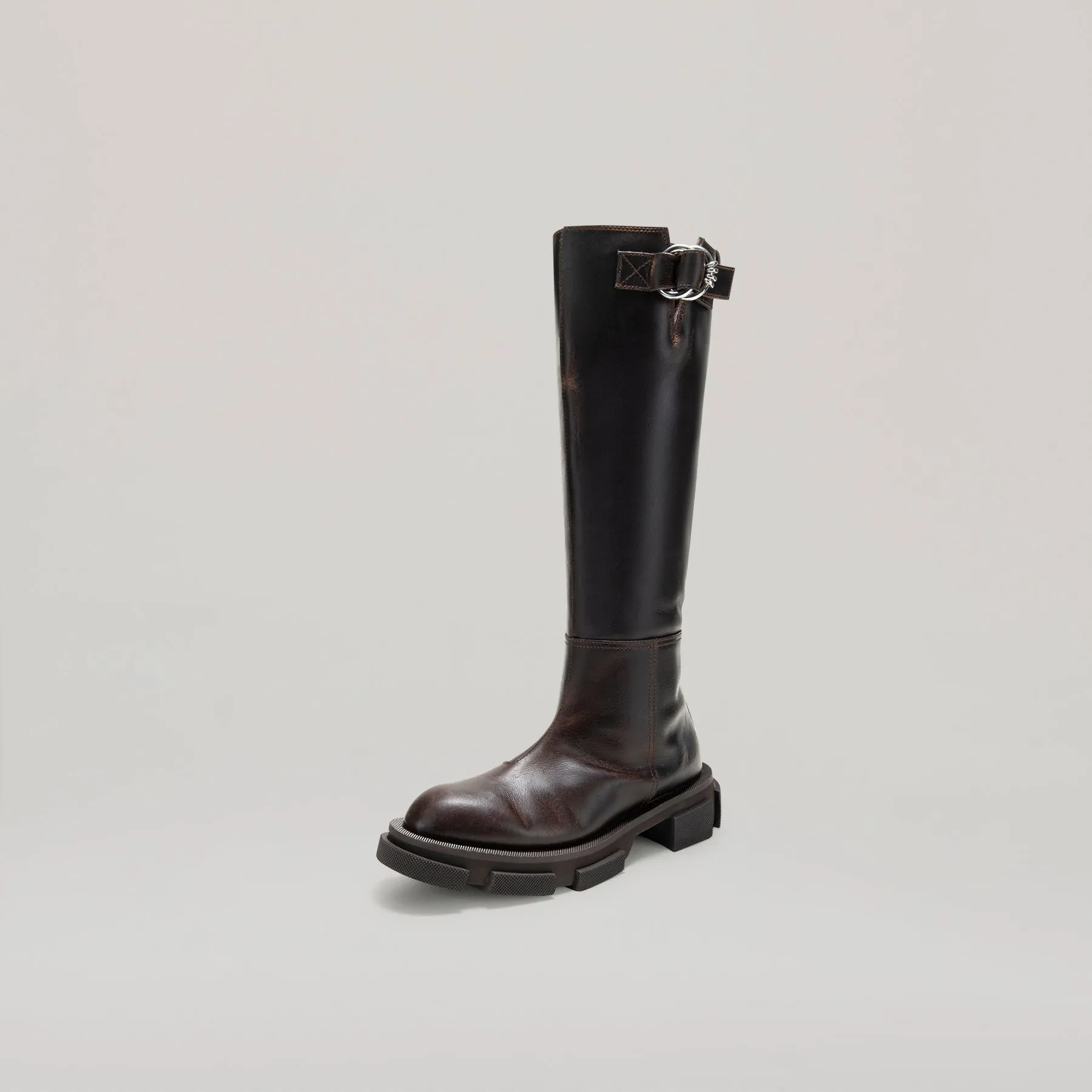 both - GAO PIERCED KNEE BOOT-BROWN