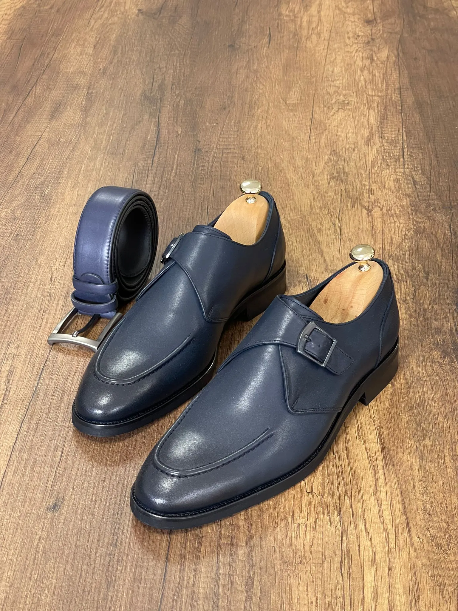 Brett Special Edition Buckled Navy Classic Leather Shoes