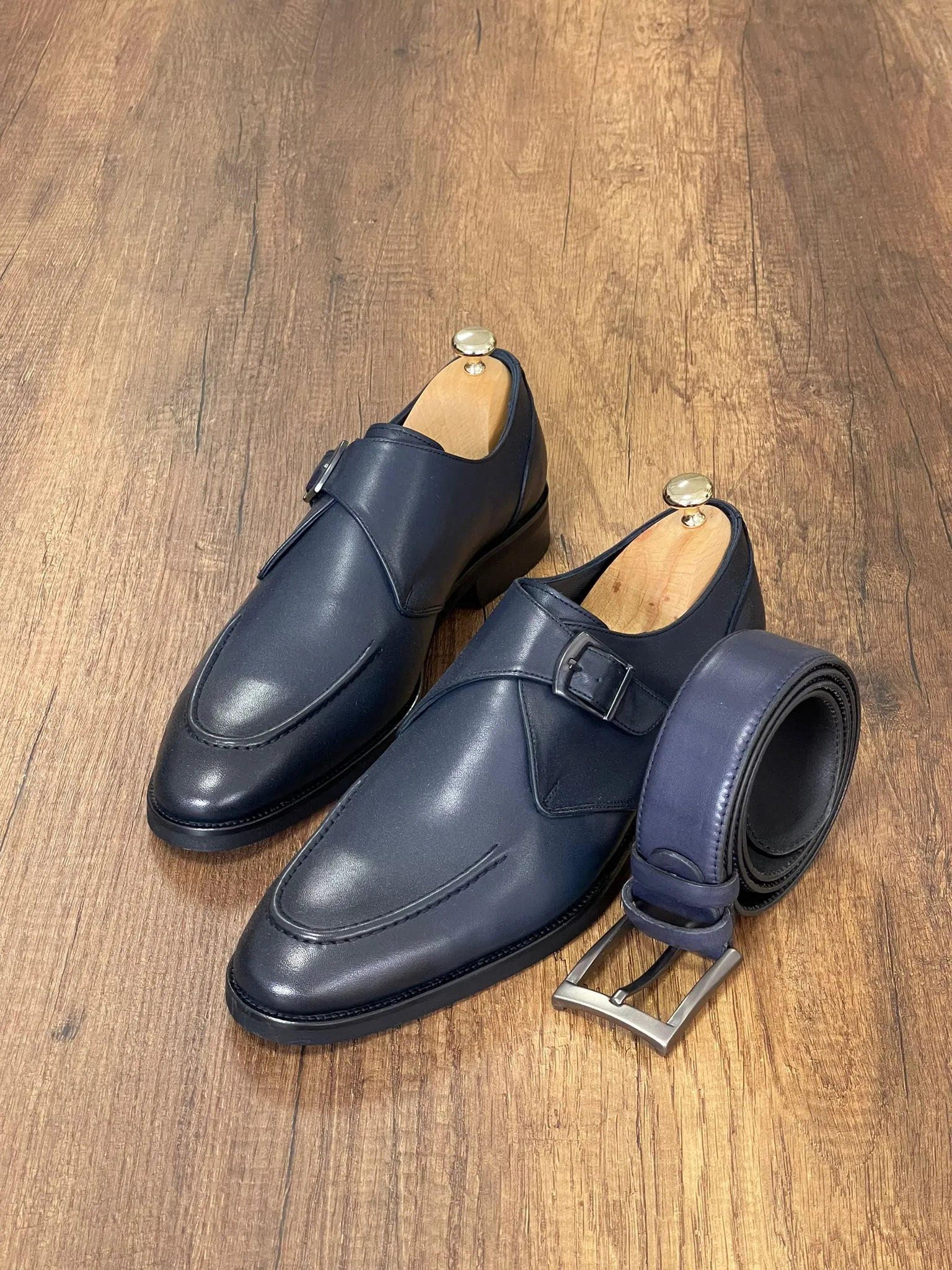 Brett Special Edition Buckled Navy Classic Leather Shoes