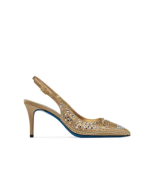 Bronze satin jewel slingback pumps