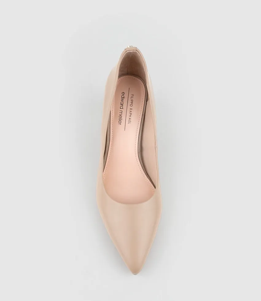 BROOKE65 Pointed Block Heel Pump in Nude Calf