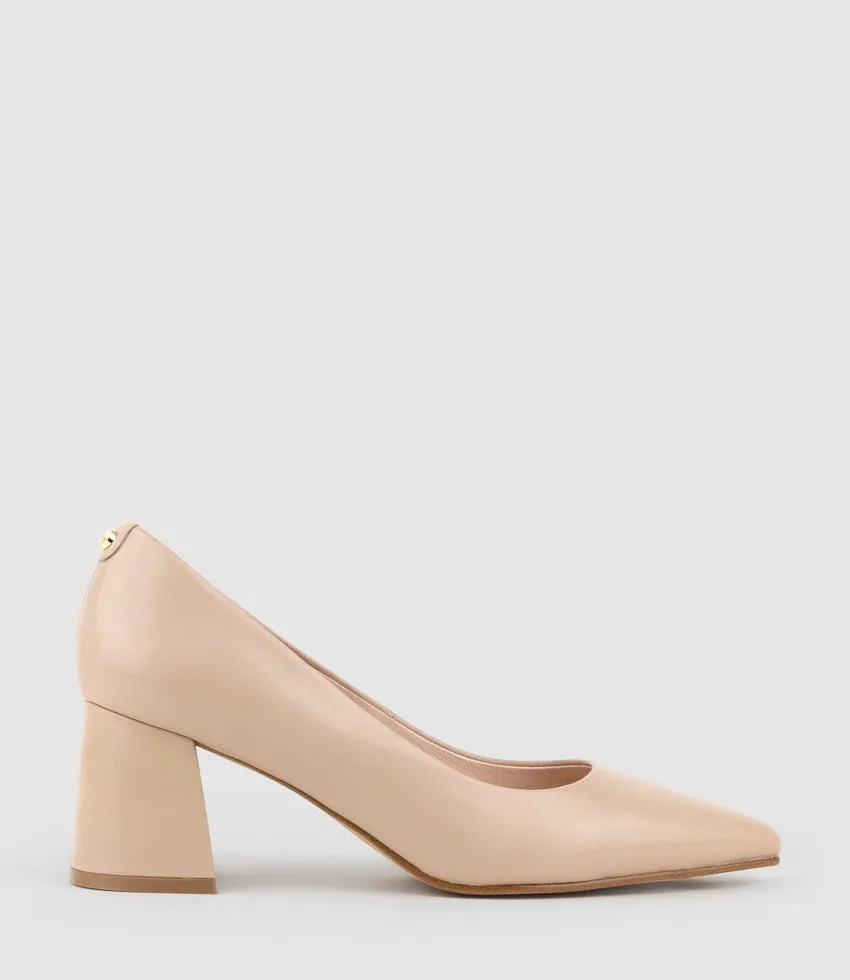 BROOKE65 Pointed Block Heel Pump in Nude Calf