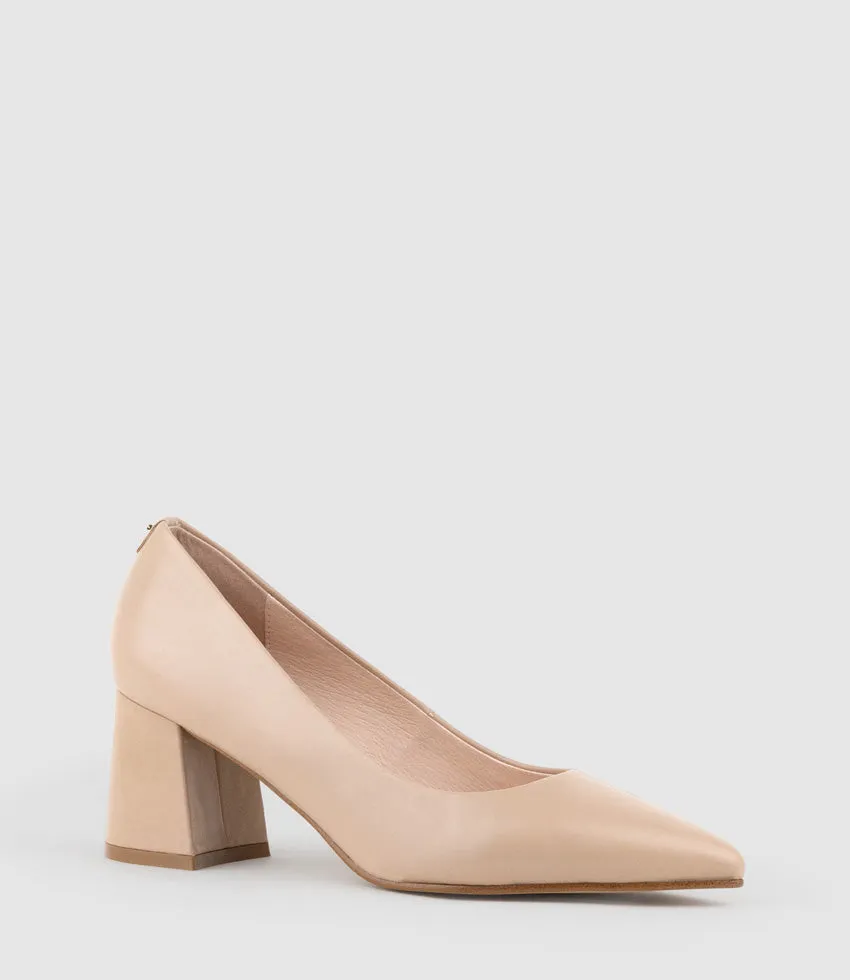 BROOKE65 Pointed Block Heel Pump in Nude Calf
