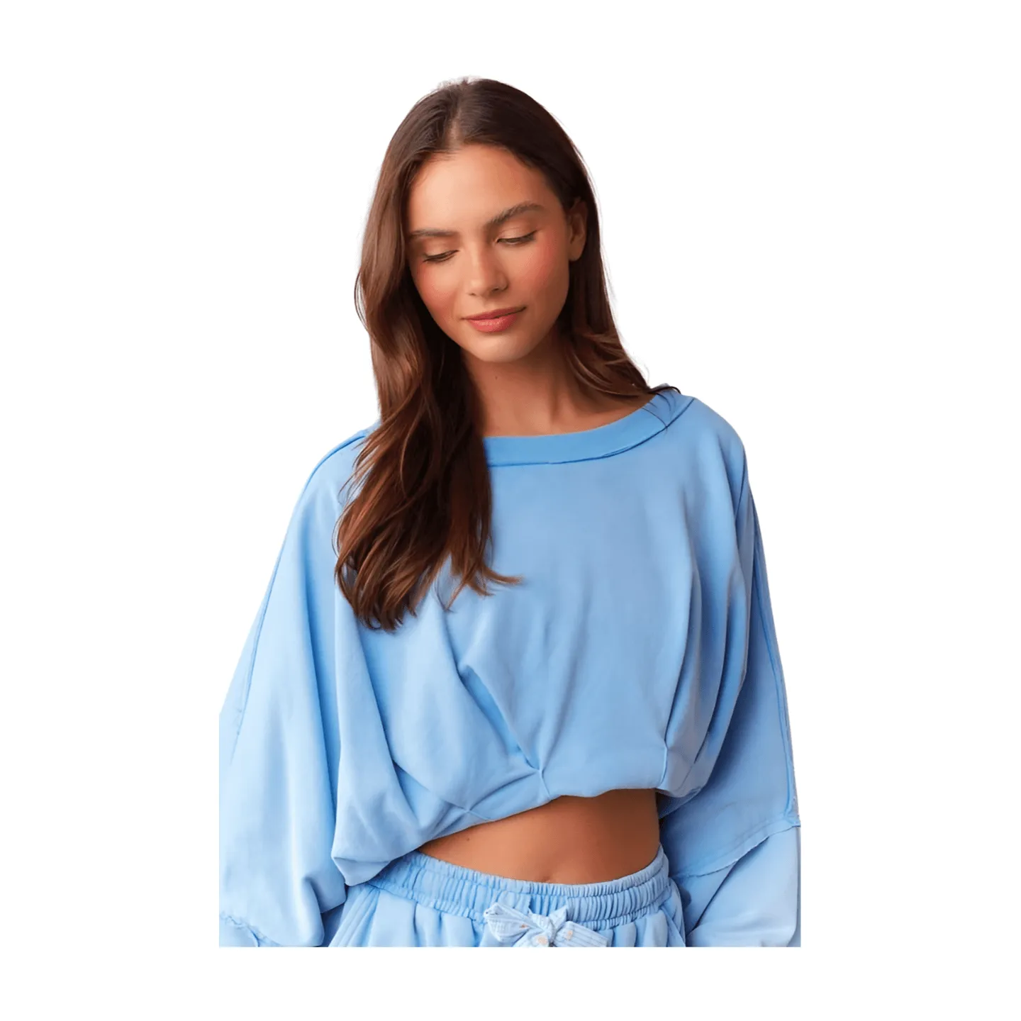 Bubble Hem Shorts Set - Washed Blue