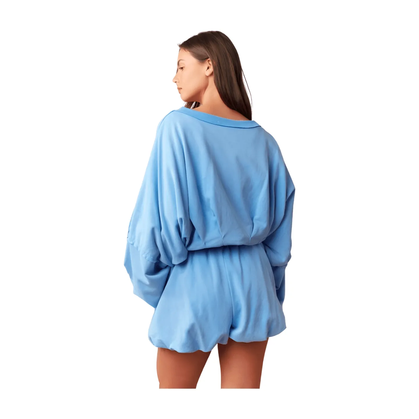 Bubble Hem Shorts Set - Washed Blue