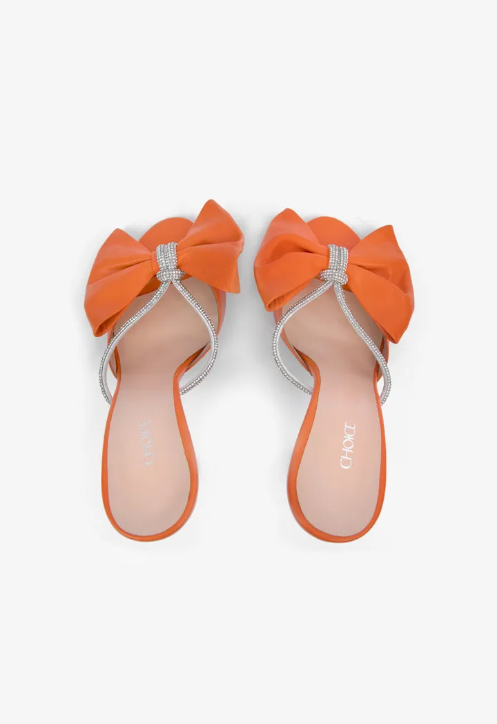 Choice Open Toe Crystal Bow Heels Orange