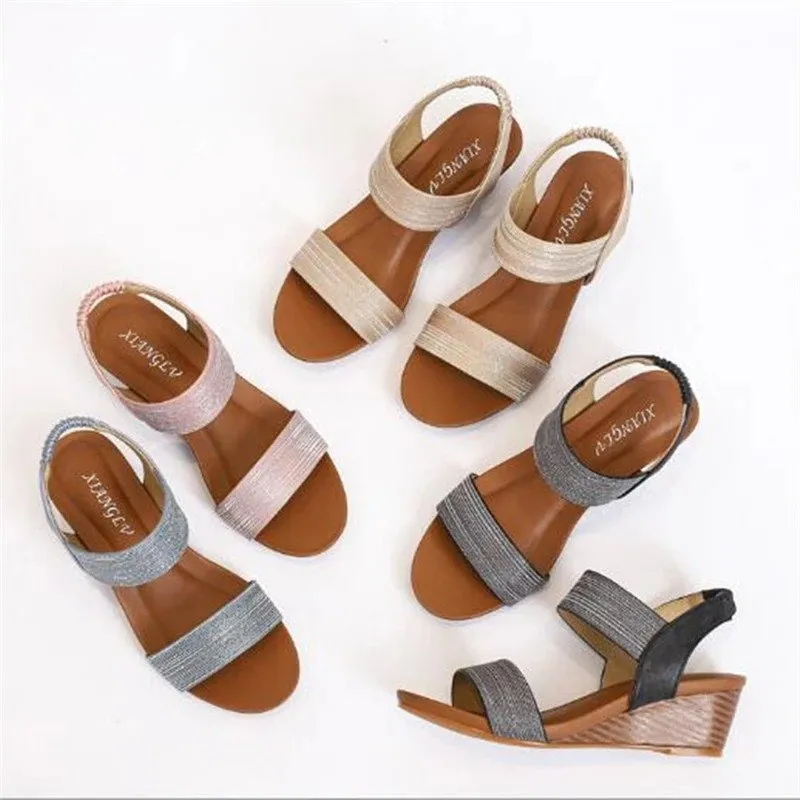 Cuzcare Casual Summer Sandals Women Sweat-absorbent Open Back High Heel Fashionable For Ladies