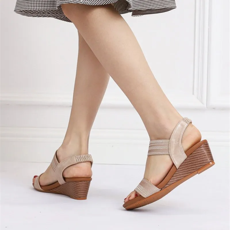 Cuzcare Casual Summer Sandals Women Sweat-absorbent Open Back High Heel Fashionable For Ladies