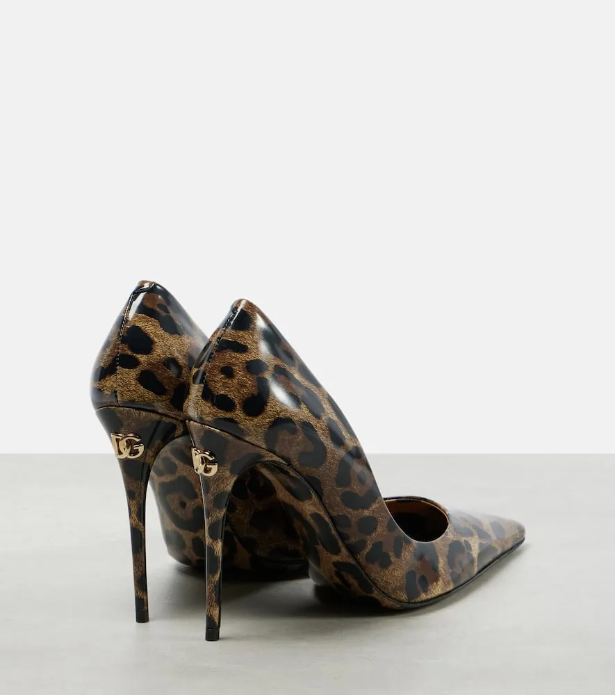 Dolce&Gabbana 105 leopard-print polished leather pumps