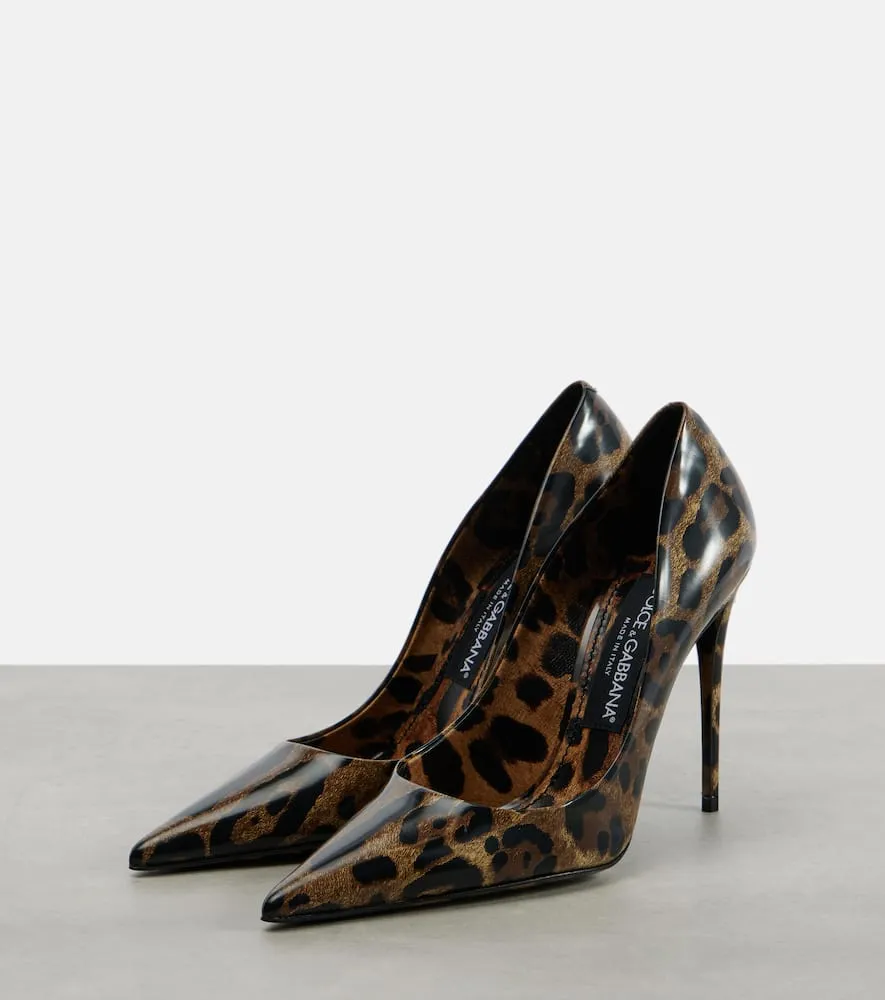 Dolce&Gabbana 105 leopard-print polished leather pumps