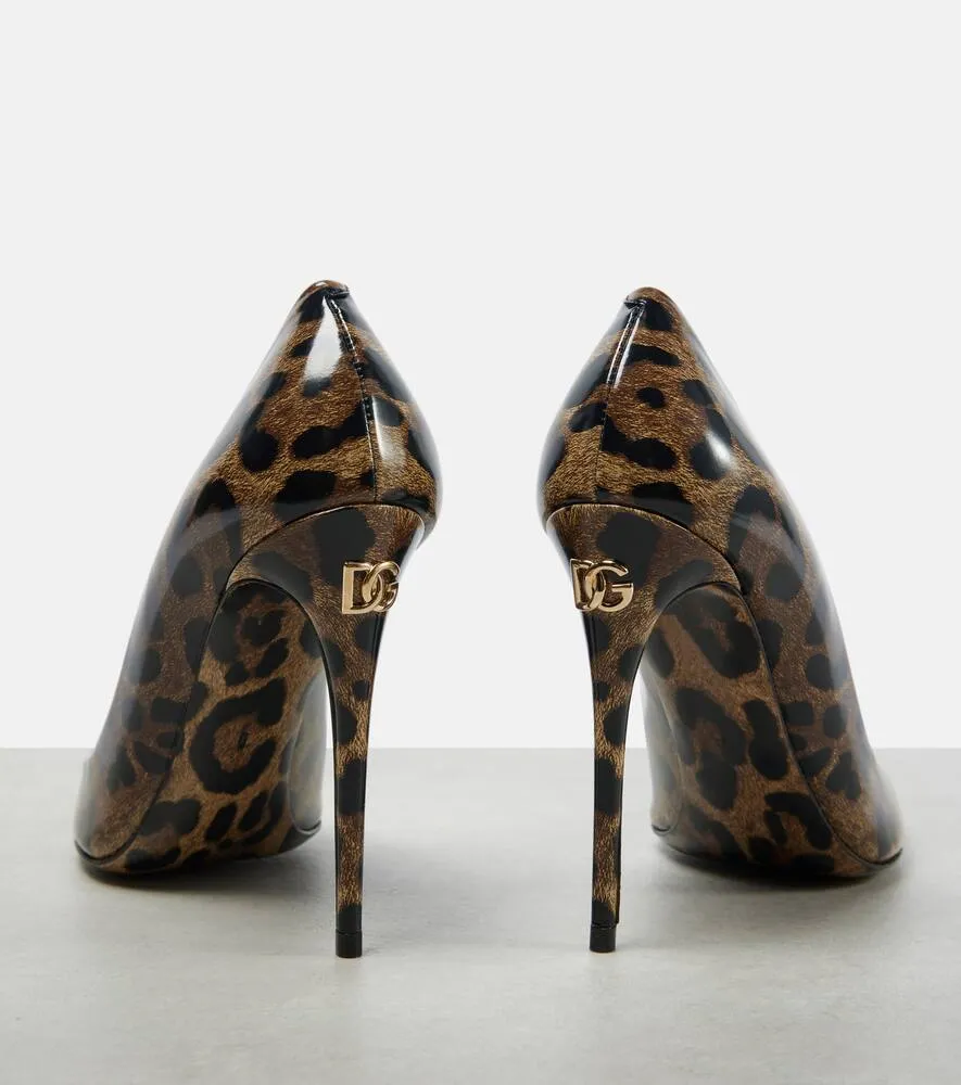 Dolce&Gabbana 105 leopard-print polished leather pumps