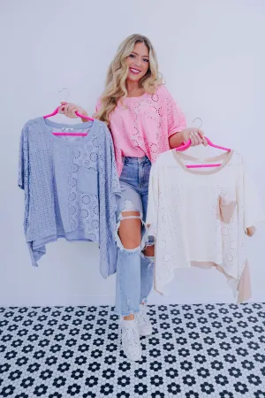 Enchanting Washed Eyelet Oversized Top By Oli & Hali - 3 Colors