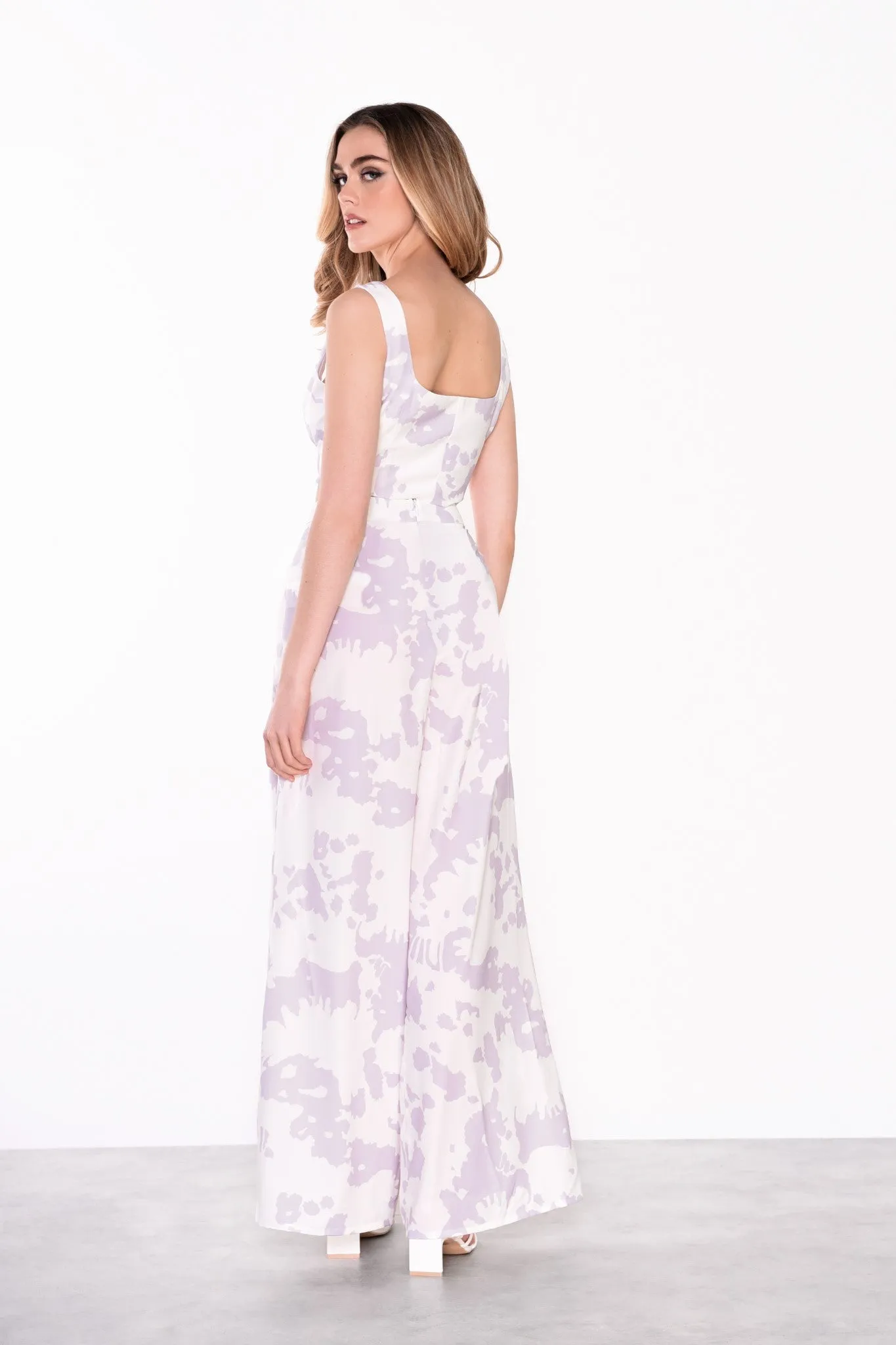 Glamorous Misty Lilac Abstract High Waisted Wide Leg Trousers