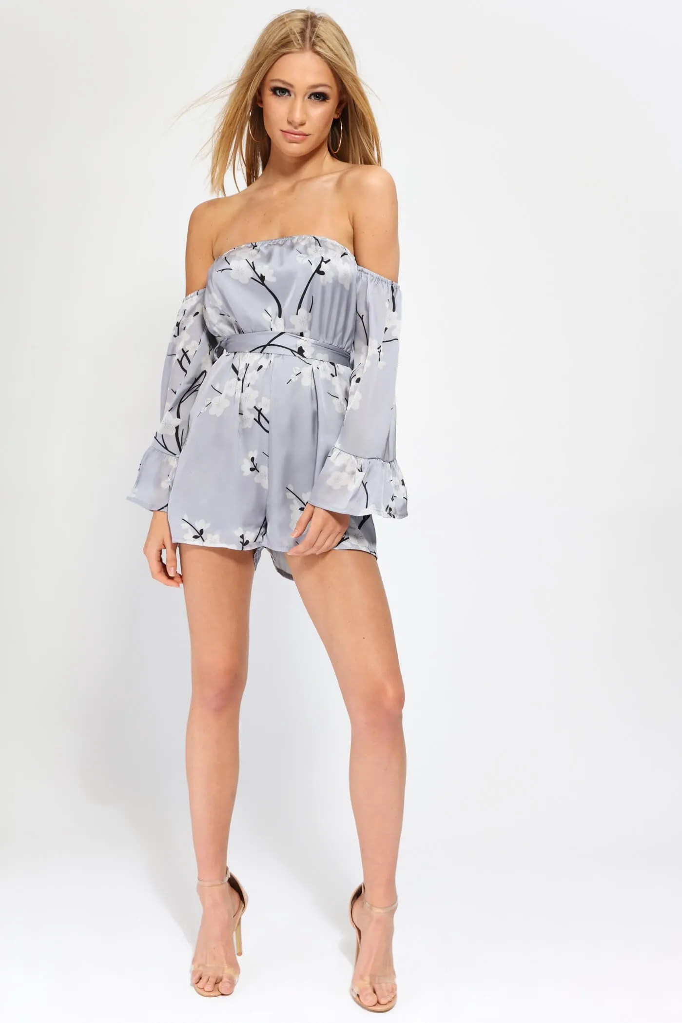 Grey Off The Shoulder Playsuit