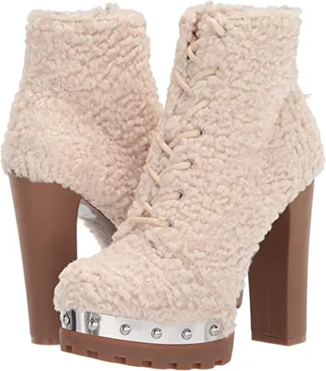 Jessica Simpson Irella High Block Heel Lug Sole Lace-up Platform Boots Natural