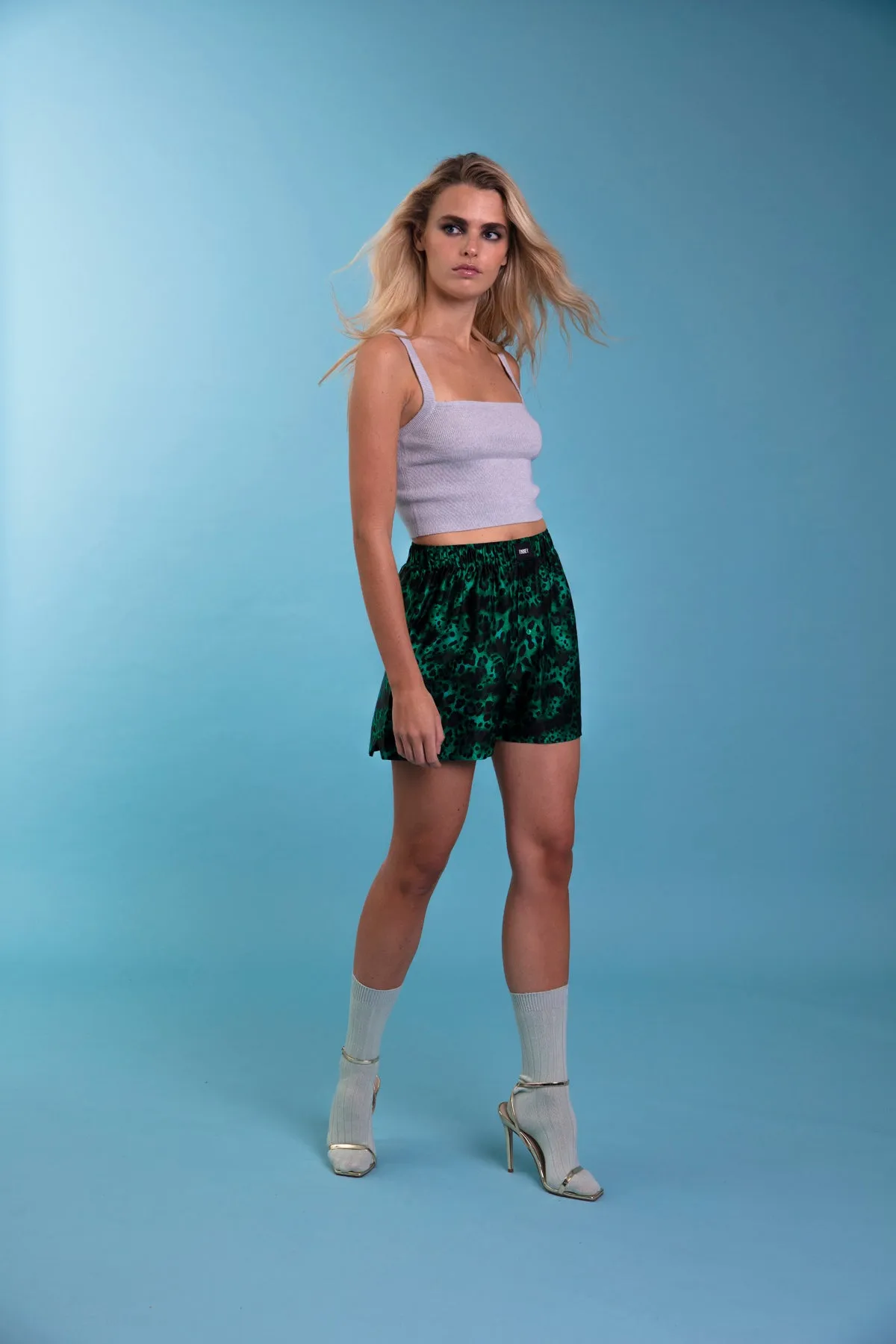 Le Weekend Silk Boxer Emerald Jaguar Woman