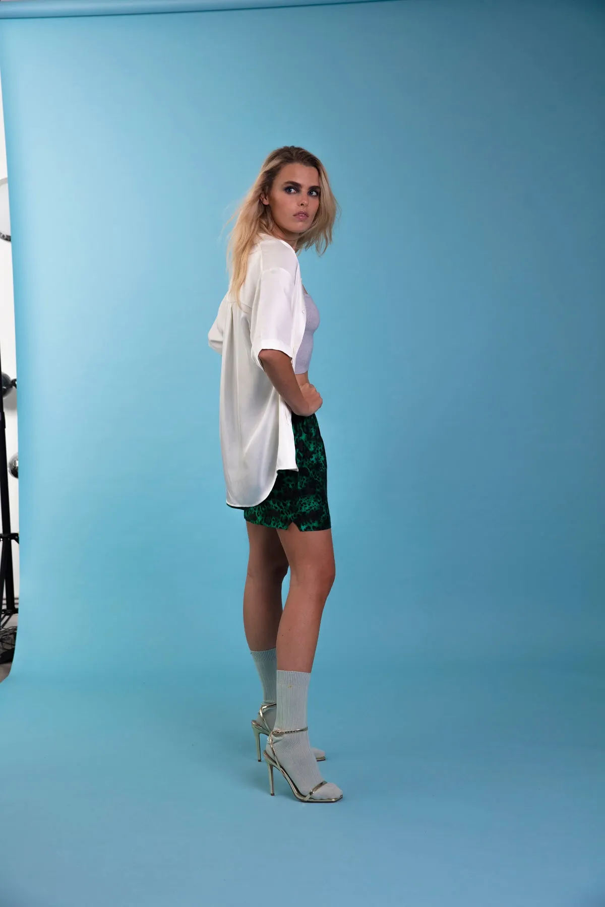 Le Weekend Silk Boxer Emerald Jaguar Woman