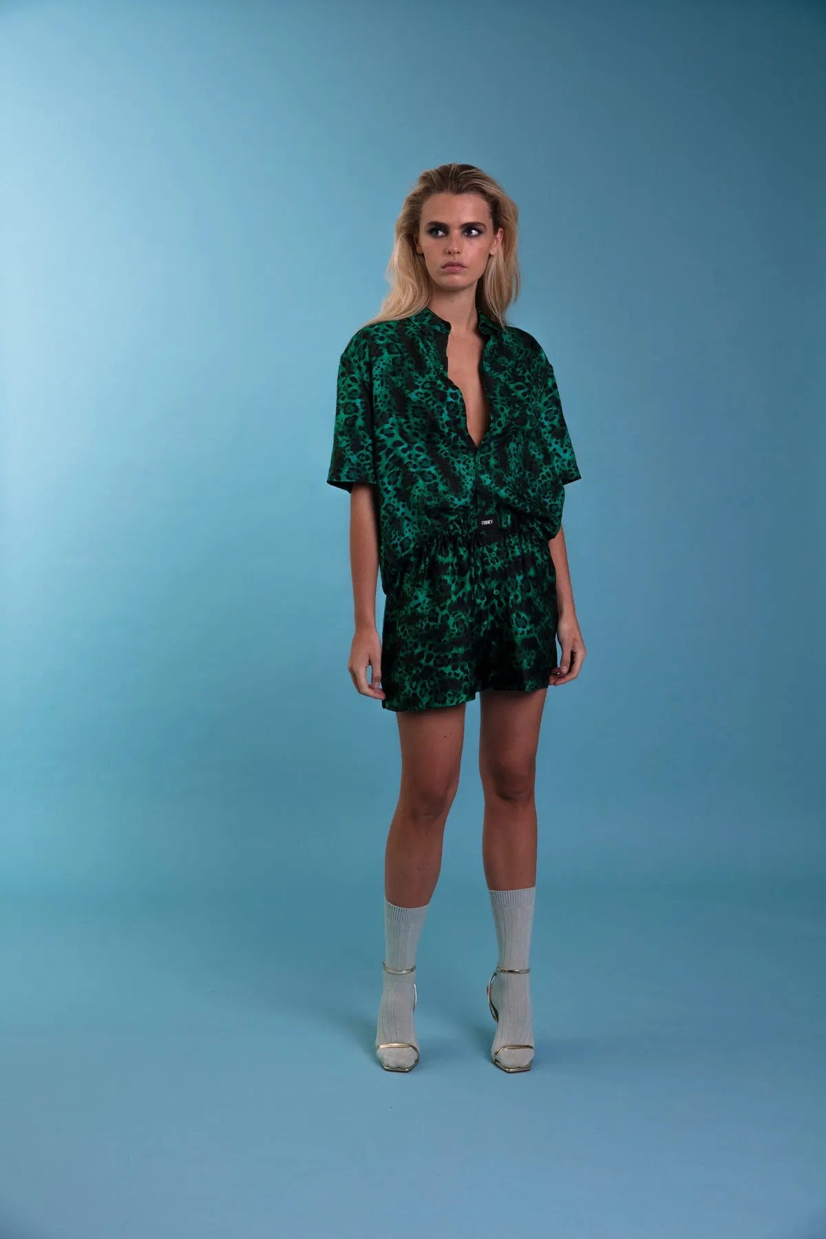 Le Weekend Silk Boxer Emerald Jaguar Woman