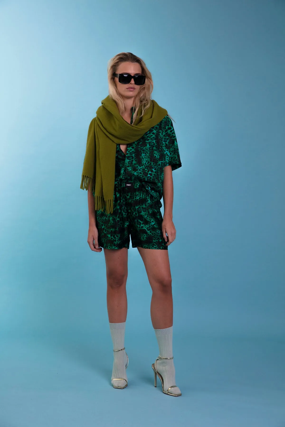 Le Weekend Silk Boxer Emerald Jaguar Woman