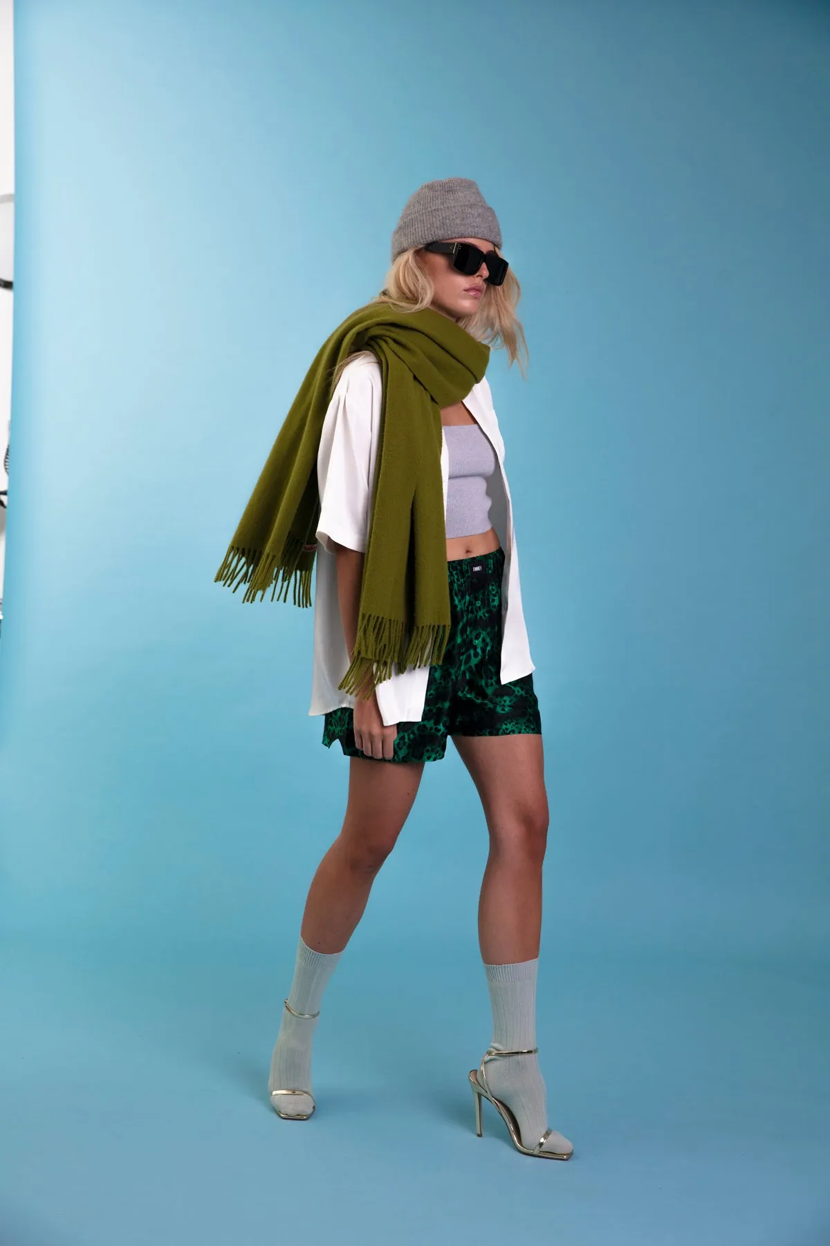 Le Weekend Silk Boxer Emerald Jaguar Woman