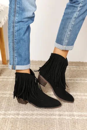 Legend Fringe Cowboy Western Cowgirl Black Ankle Bootie Heeled Boots
