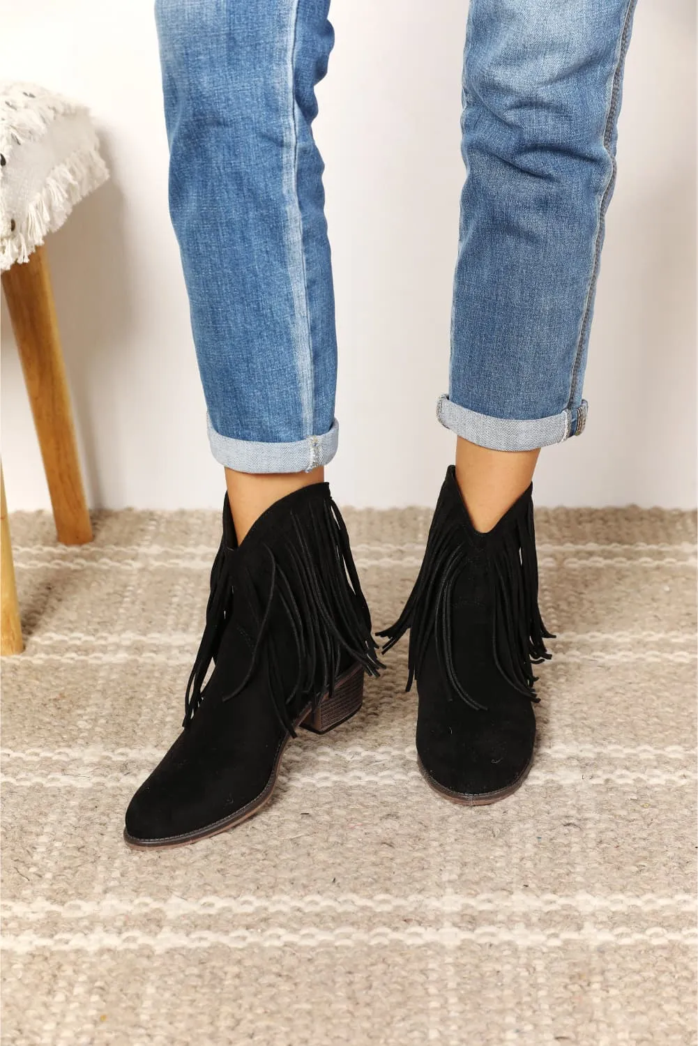 Legend Fringe Cowboy Western Cowgirl Black Ankle Bootie Heeled Boots