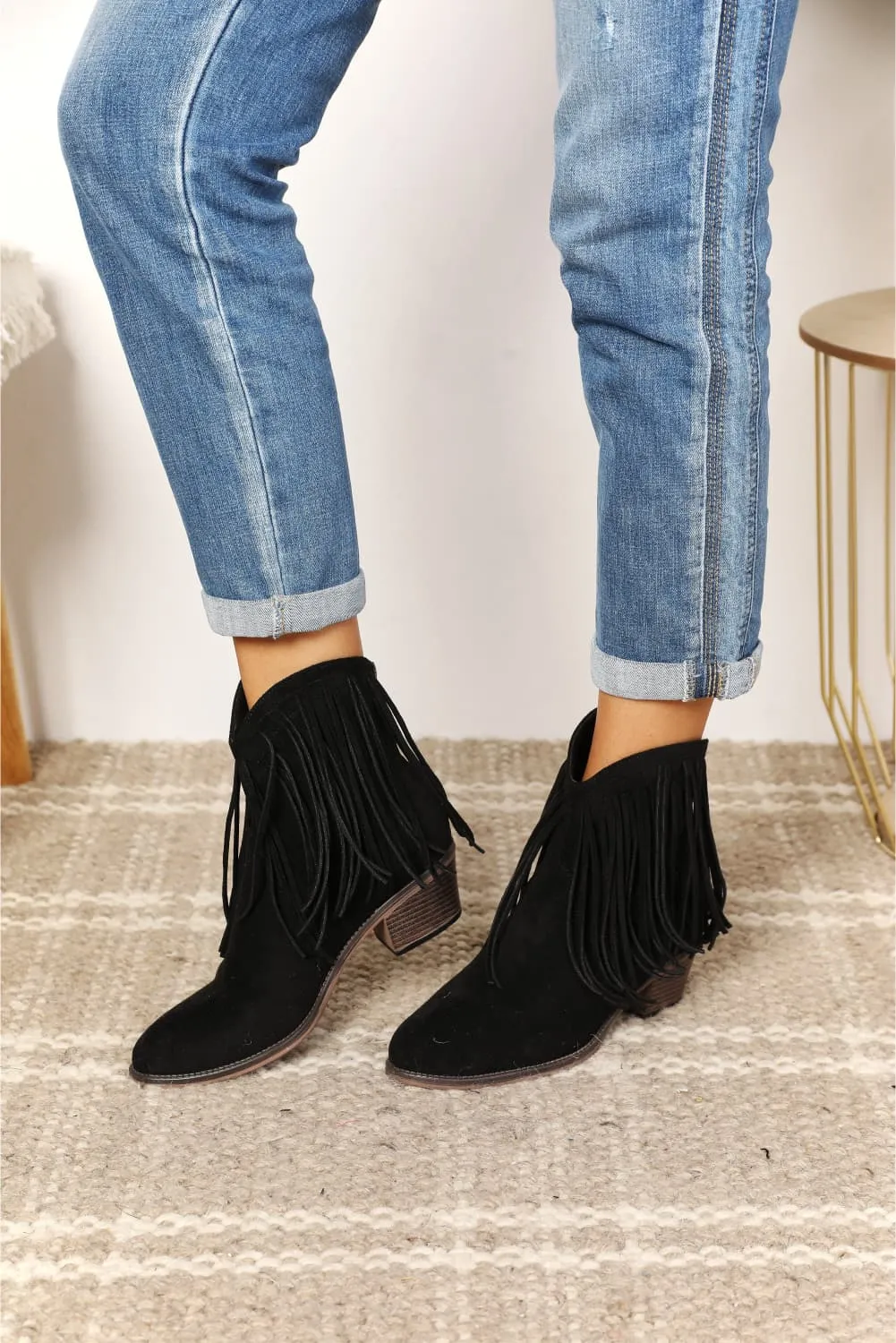 Legend Fringe Cowboy Western Cowgirl Black Ankle Bootie Heeled Boots