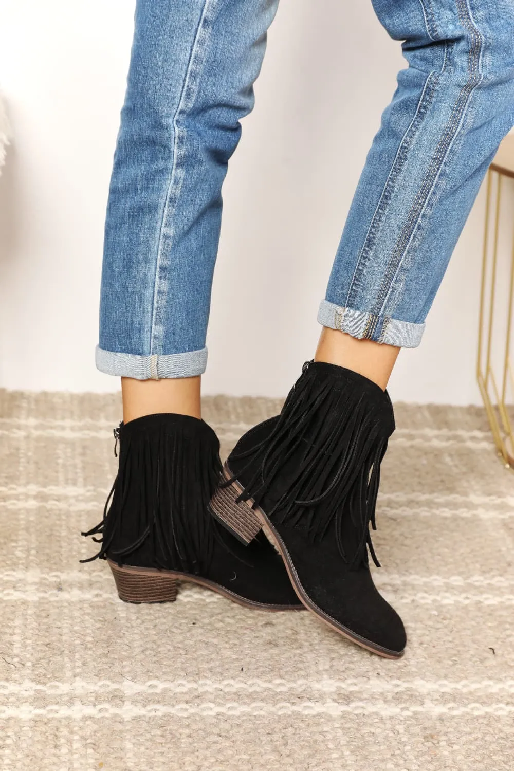 Legend Fringe Cowboy Western Cowgirl Black Ankle Bootie Heeled Boots