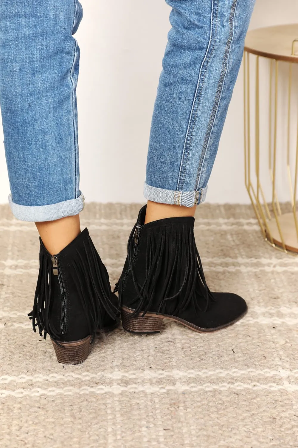 Legend Fringe Cowboy Western Cowgirl Black Ankle Bootie Heeled Boots