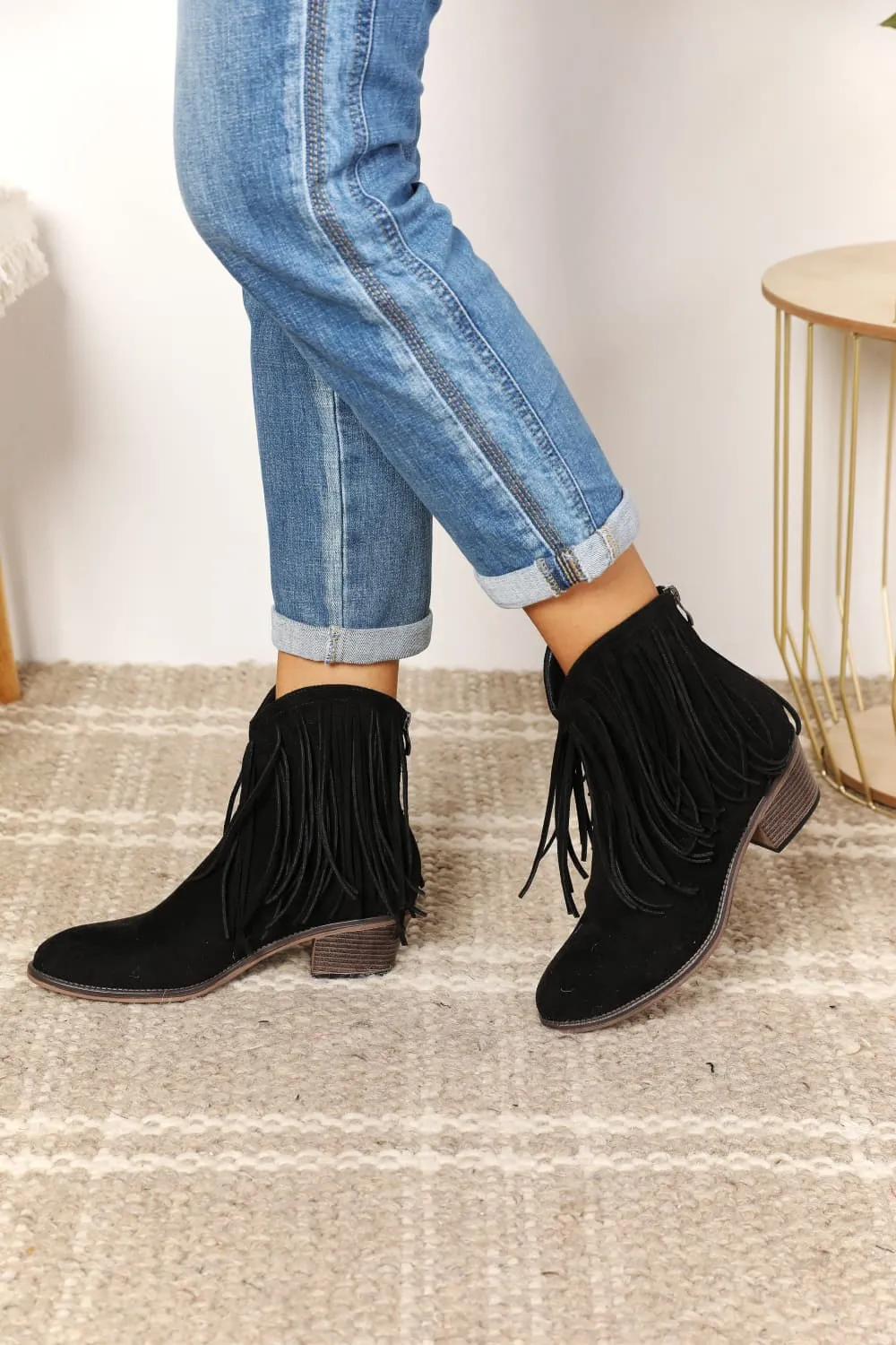 Legend Fringe Cowboy Western Cowgirl Black Ankle Bootie Heeled Boots