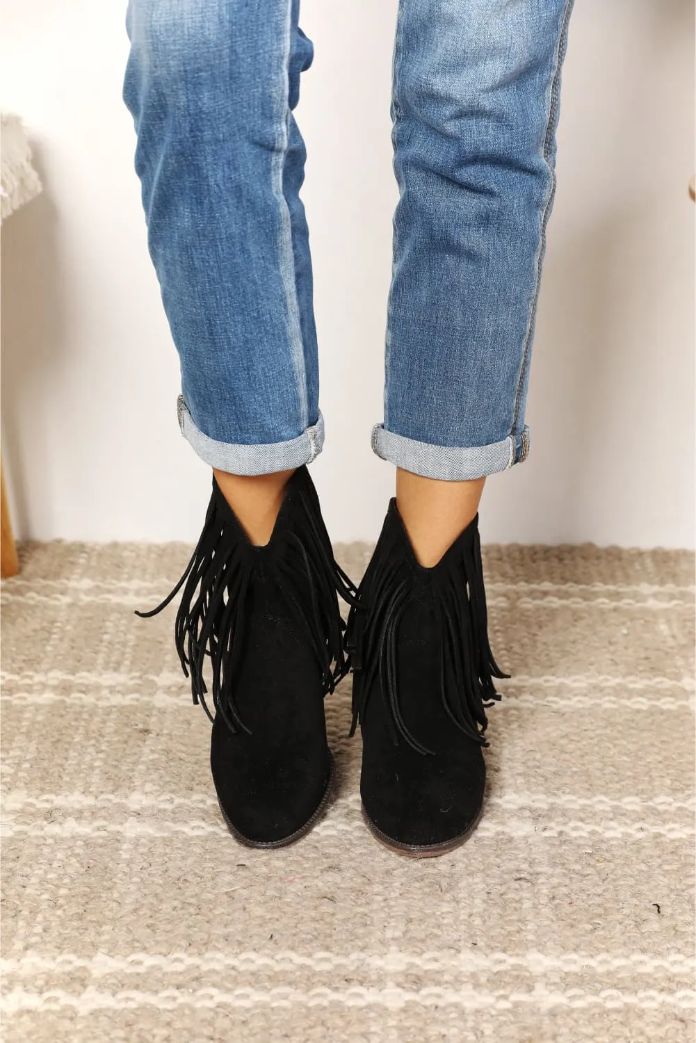 Legend Fringe Cowboy Western Cowgirl Black Ankle Bootie Heeled Boots