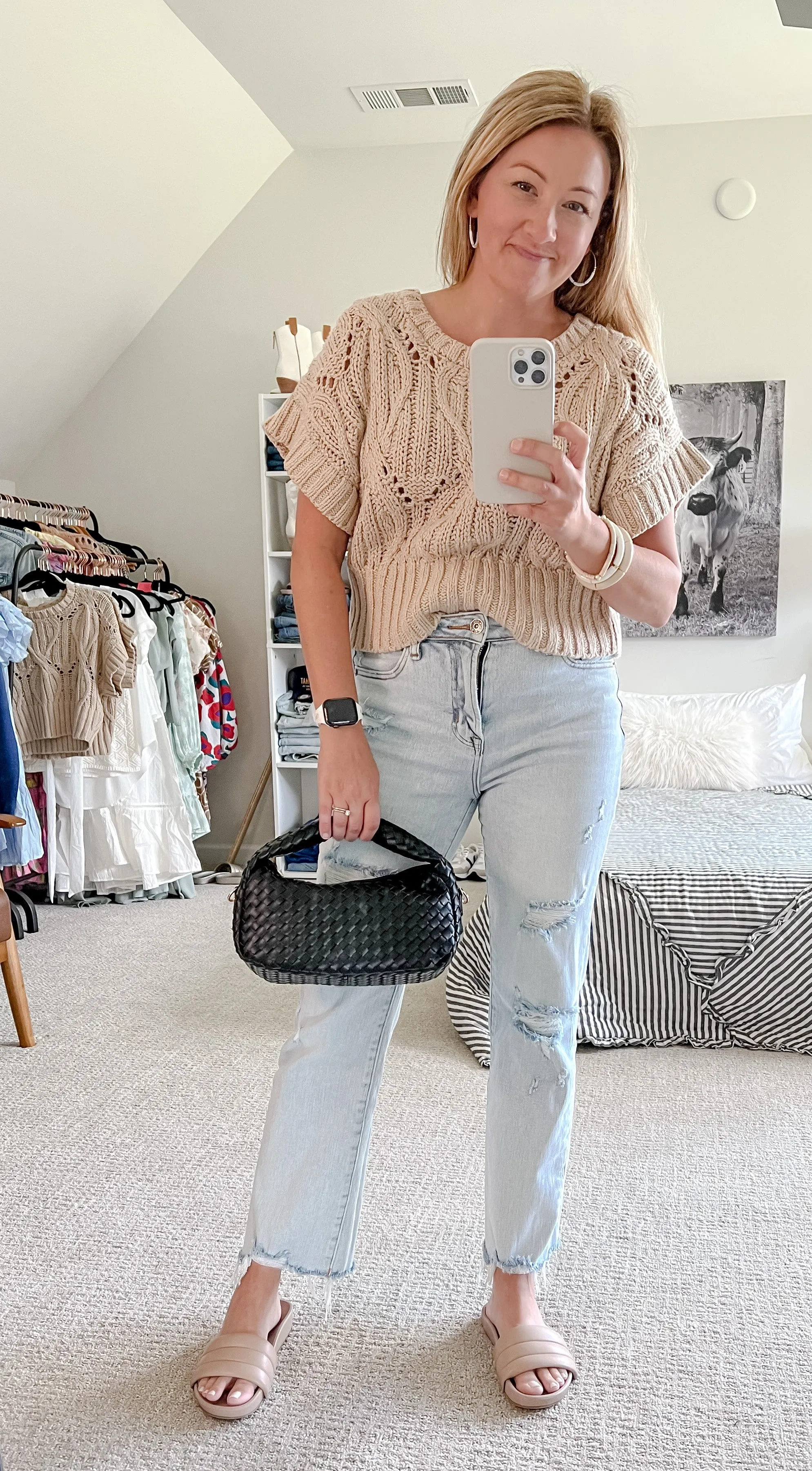 Light Wash Distressed Straight Jeans