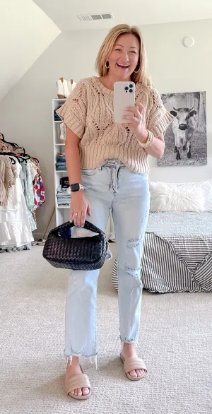 Light Wash Distressed Straight Jeans