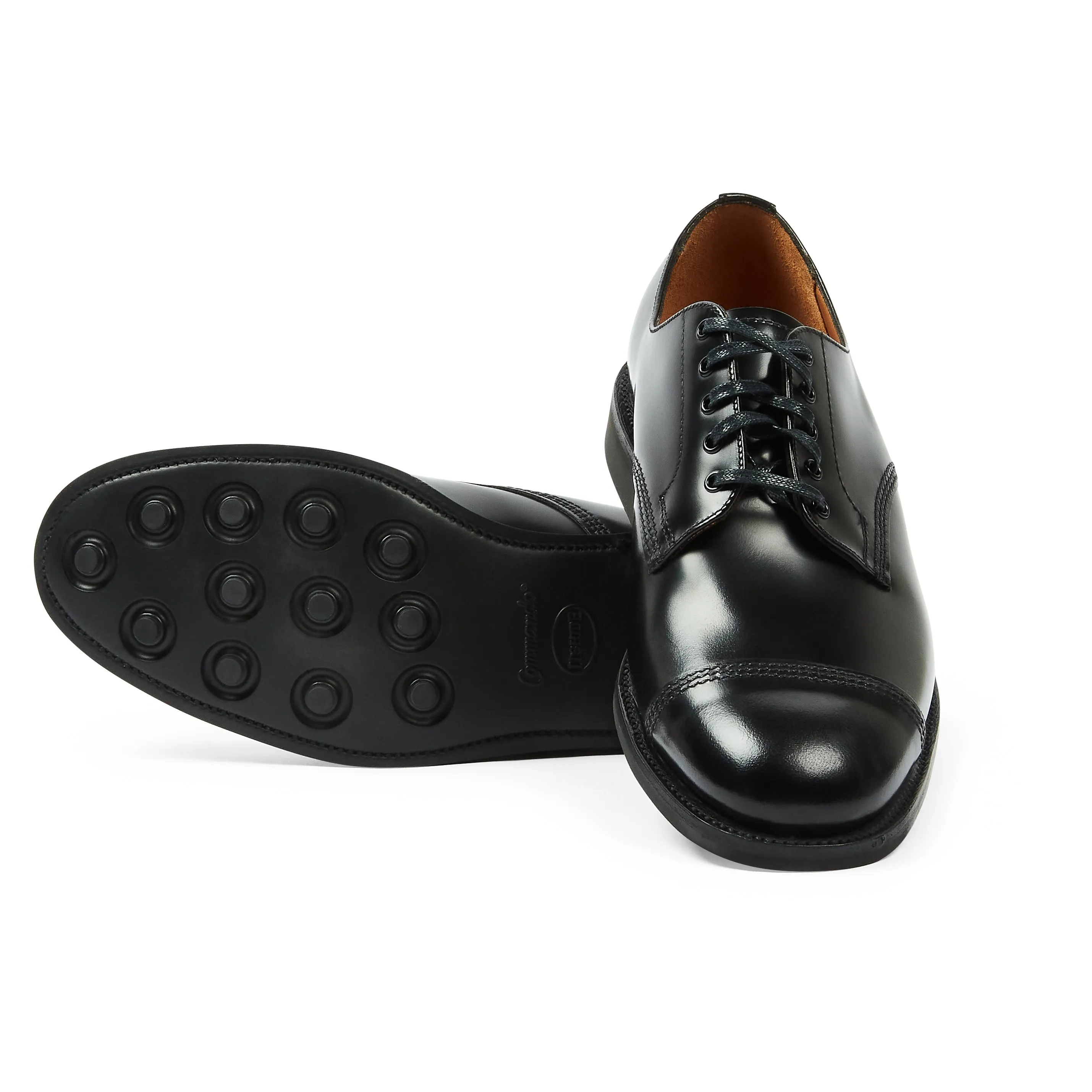 Military Style Leather Gibson Derby Shoes - Black 1128B